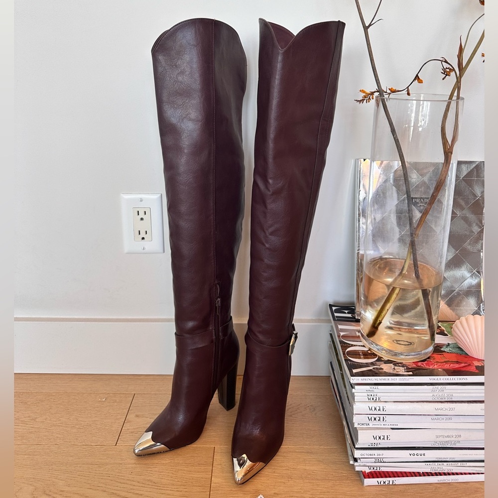 Shoe Dazzle Burgundy Over The Knee Boots | US6